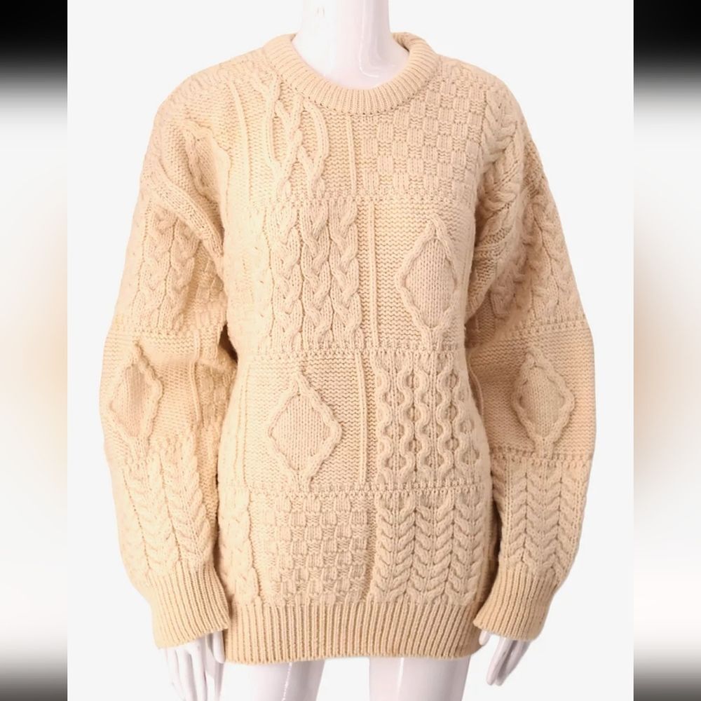 Vintage Blarney 1980s Fisherman Cable Knit Wool Sweater Cream Small Free People